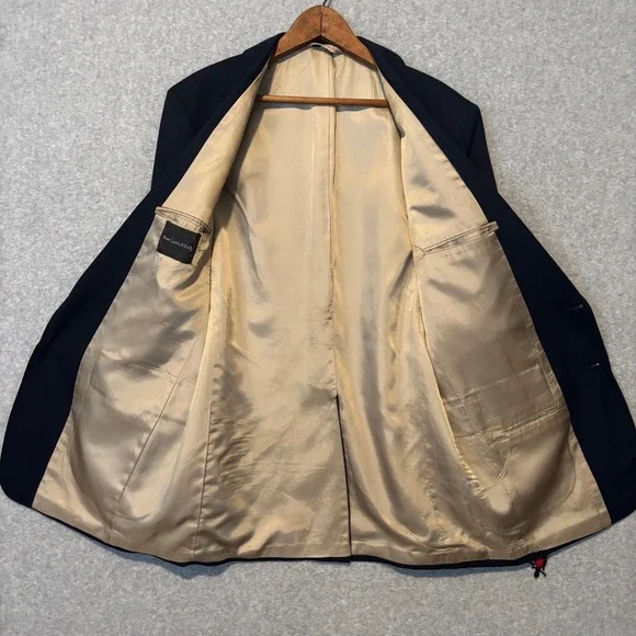 New Castle & York Men's 42L Blazer Navy Blue Gold Crest Buttons USA Vintage 90s - Picture 4 of 8